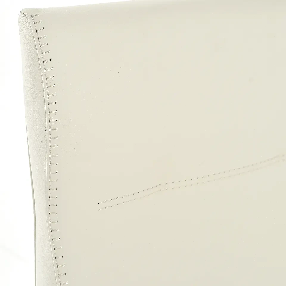 LATTE CREAM LEATHER || Closeup - Cattelan Agatha Flex Side Chair in Latte Soft Leather 961, close-up detail of white leather stitching and material.