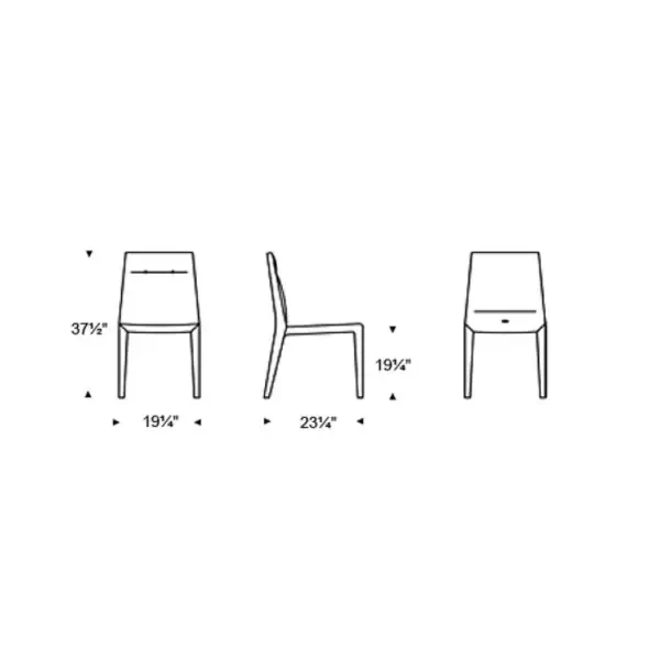 LATTE CREAM LEATHER || Detailed Dimensions - Cattelan Agatha Flex Side Chair in Latte Soft Leather 961, technical line drawing showing front, side, and back dimensions.