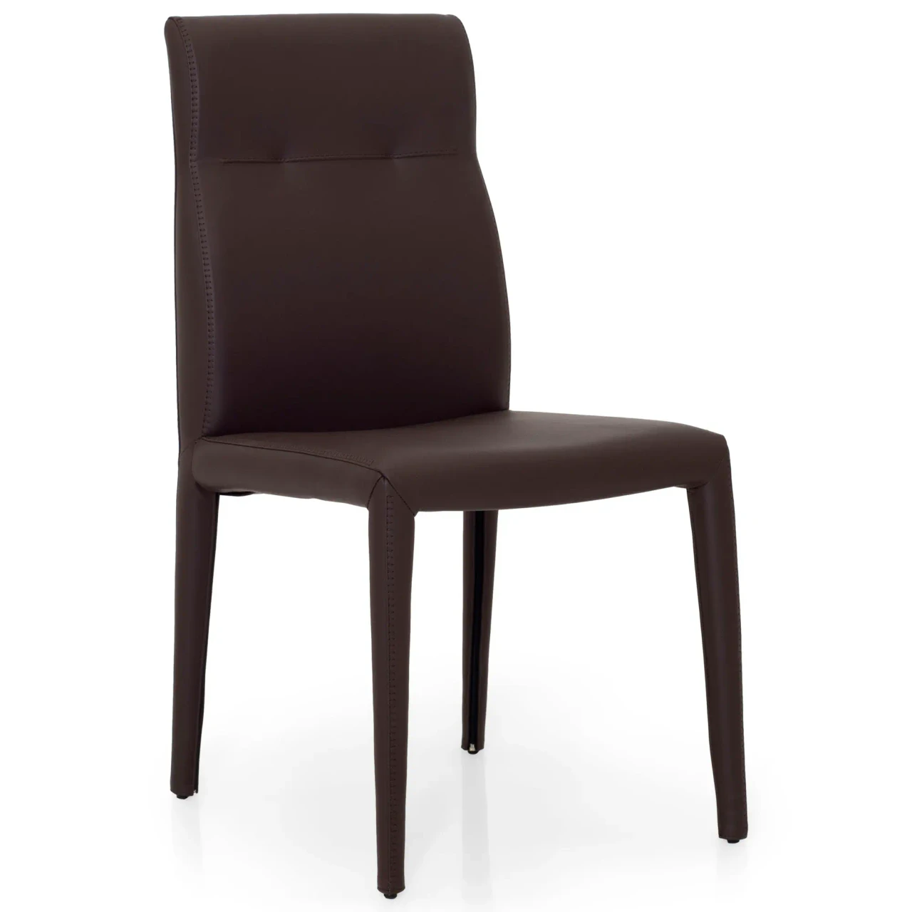 DARK BROWN LEATHER - Cattelan Agatha Flex Side Chair in Dark Brown Soft Leather, modern style, side view, upholstered with stitched detailing