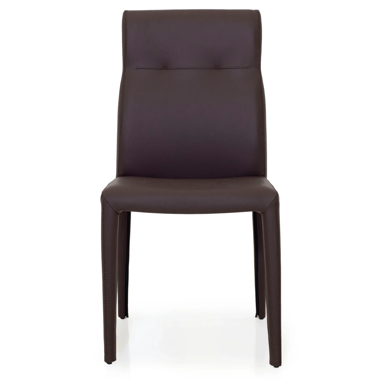 DARK BROWN LEATHER - Cattelan Agatha Flex Side Chair in Dark Brown Soft Leather, modern style with stitched details, front view.