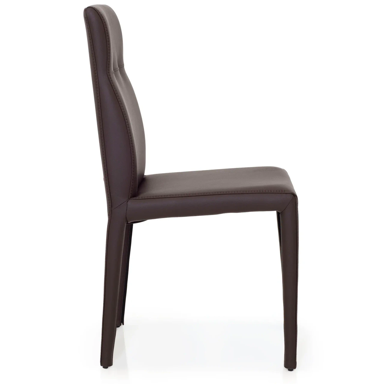 DARK BROWN LEATHER - Cattelan Agatha Flex side chair in dark brown soft leather, modern style, side view.
