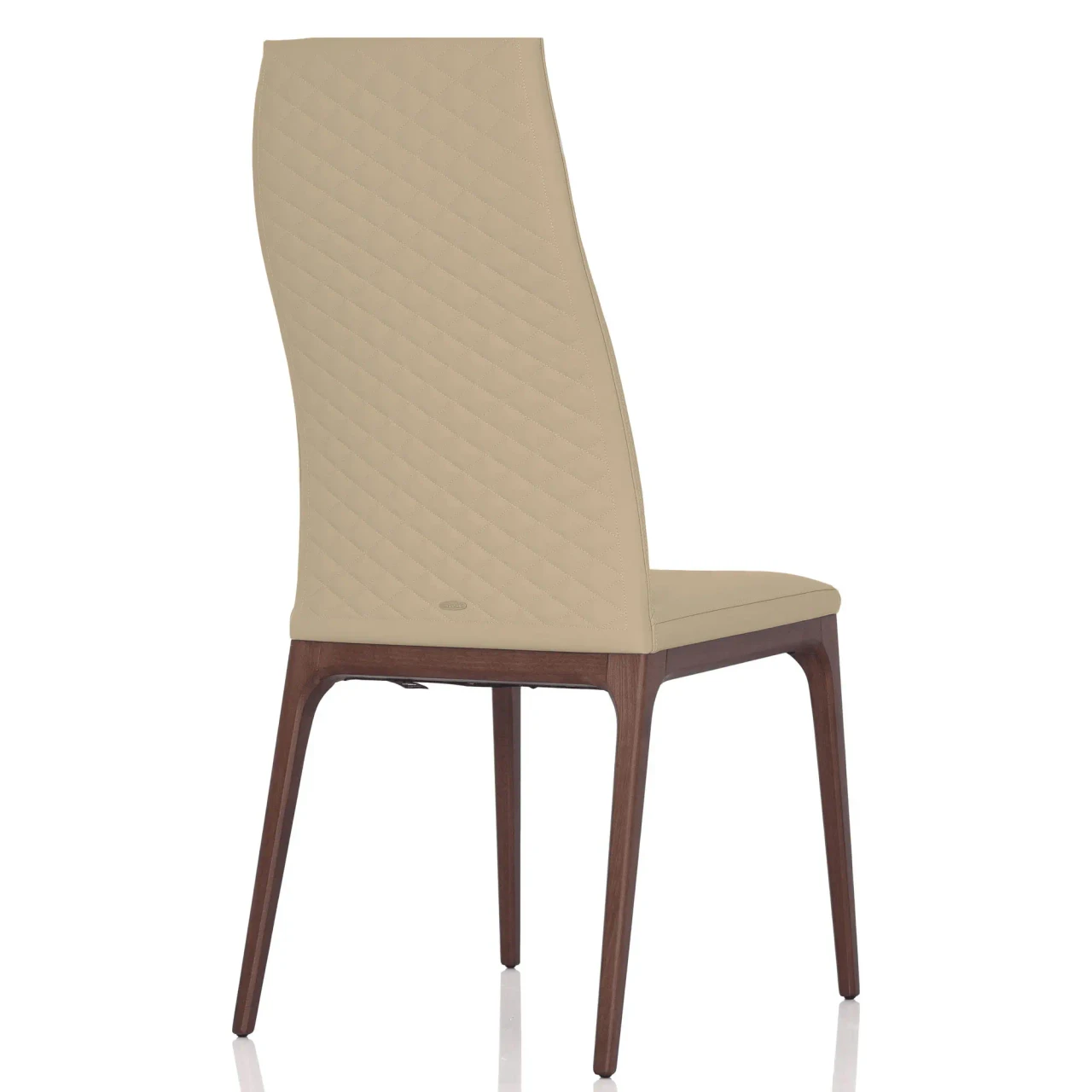 CASHMERE - Cattelan Arcadia Couture High Back Side Chair, Cashmere Soft Leather, Walnut Stained Beech Frame, back view