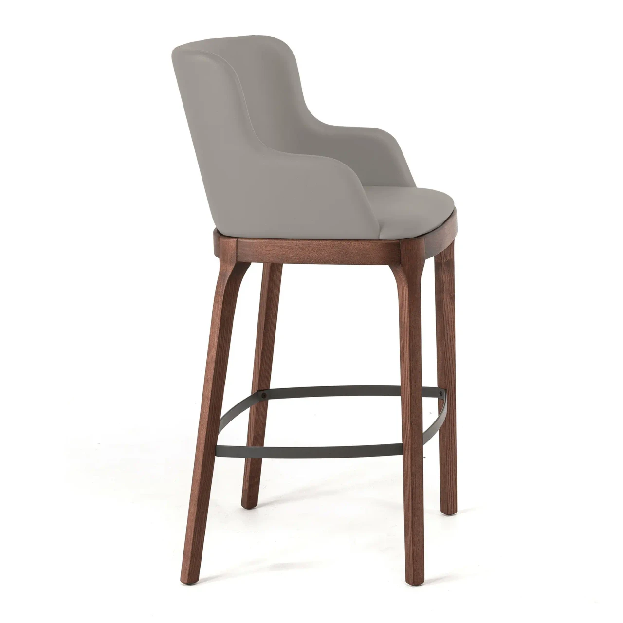 DAKOTA - Cattelan Magda Bar Stool in Dakota Soft Leather with Walnut Stained Ashwood Base, side view.