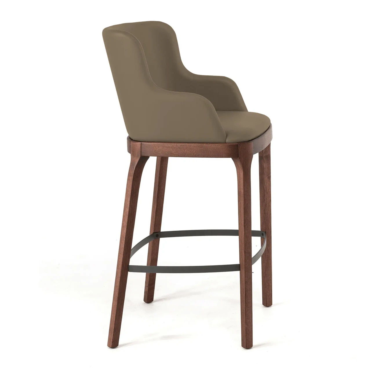 FANGO - Cattelan Magda Bar Stool in Fango Soft Leather with Walnut Stained Ashwood Base, side view.
