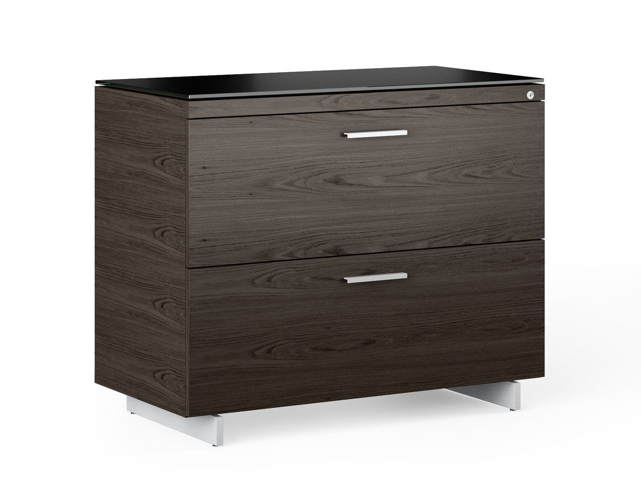 CHARCOAL/SATIN NICKEL - Sequel Lateral File Cabinet Front Angled View