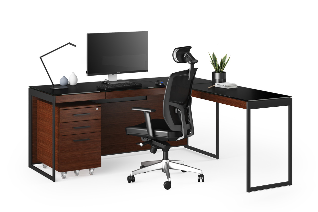 CHOCOLATE/BLACK - Sequel Desk Shown Paired with the Return and Mobile File Pedestal; Sold Separately