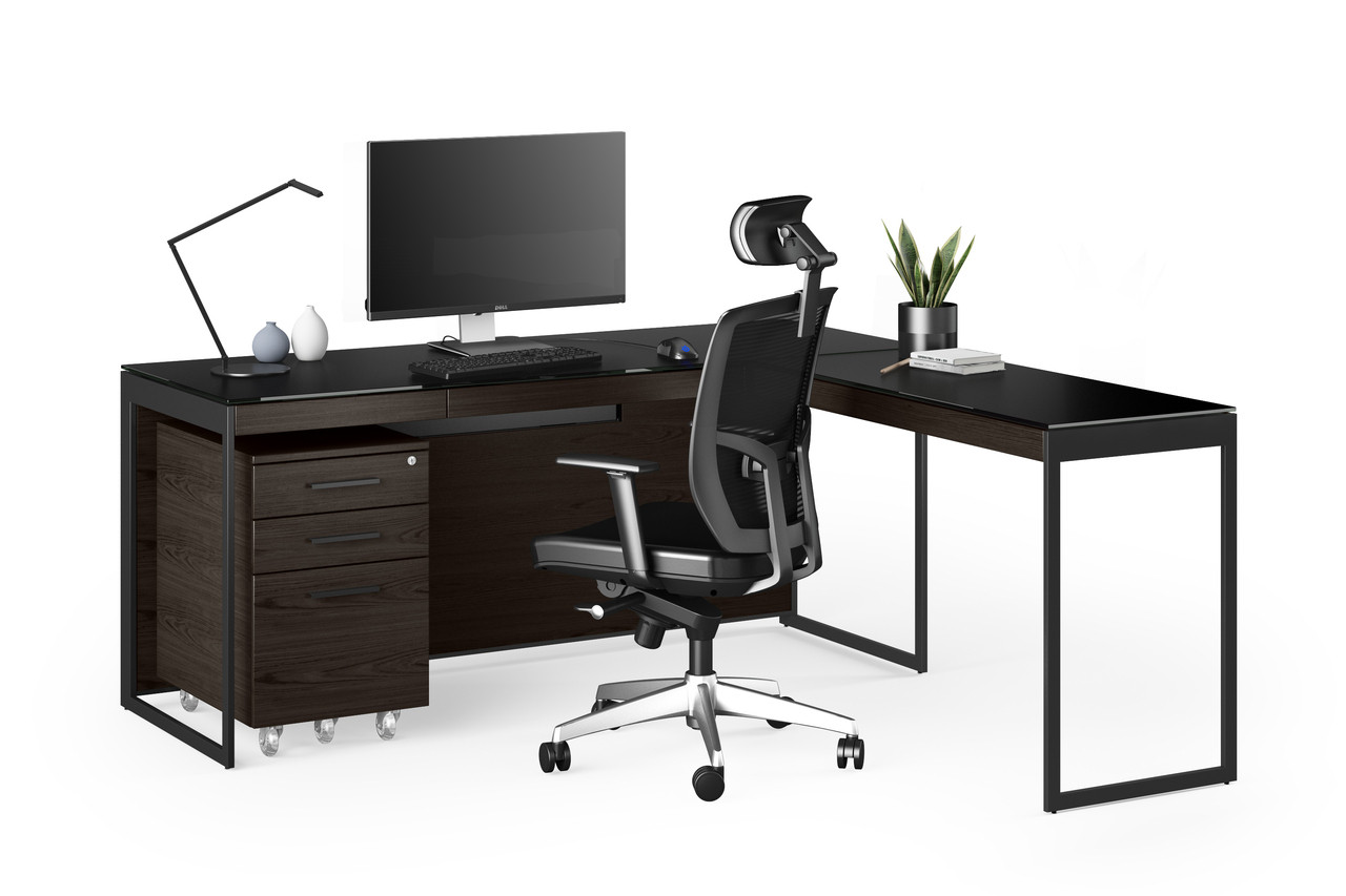 CHARCOAL/BLACK - Sequel Desk Shown Paired with the Return and Mobile File Pedestal; Sold Separately