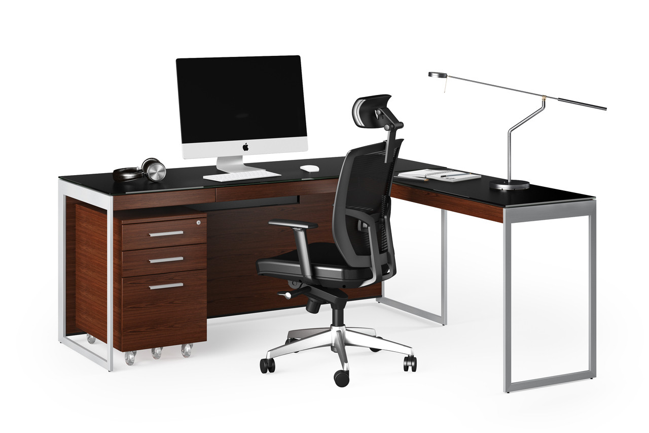 CHOCOLATE/SATIN NICKEL - Sequel Desk Shown Paired with the Return and Mobile File Pedestal; Sold Separately