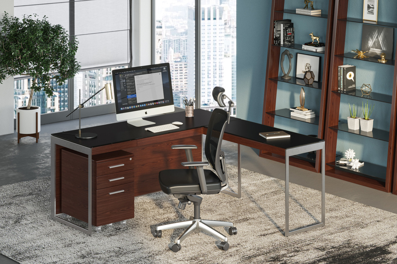 CHOCOLATE/SATIN NICKEL - Sequel Desk Shown in an Office Setting