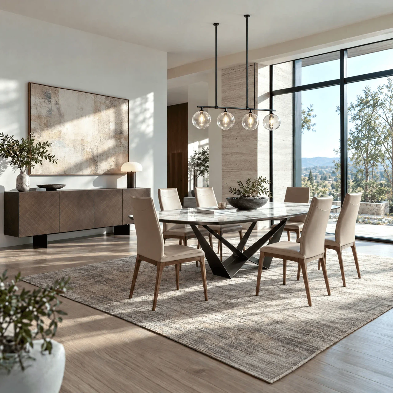 BRECCIA || 94.5 IN - Cattelan Skorpio Keramik Premium Dining Table with Breccia Ceramic Top and Embossed Bronze Steel Base in a modern dining