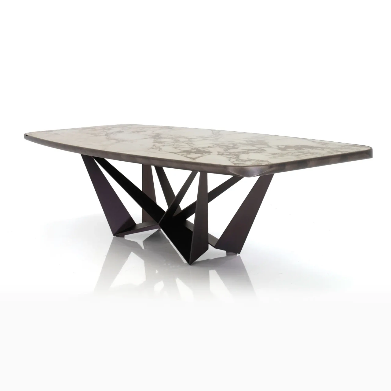 BRECCIA || 94.5 IN - Cattelan Skorpio Keramik Premium Dining Table, Breccia Ceramic Top, Embossed Bronze Steel Base, 3/4 angle view