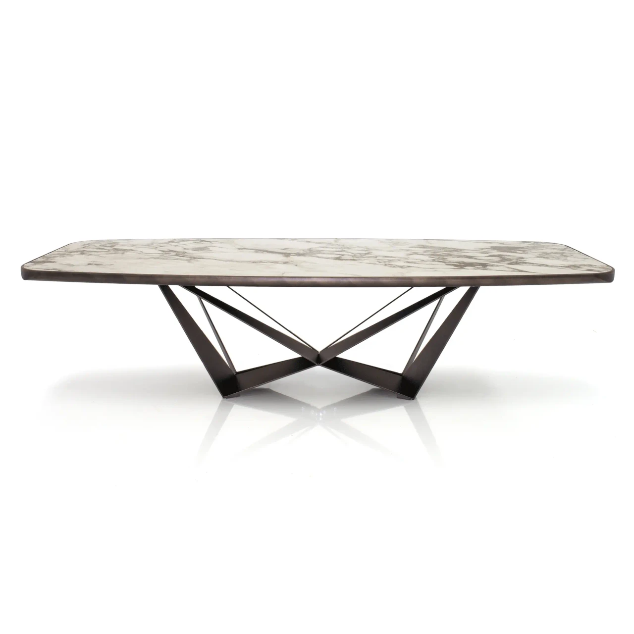 BRECCIA || 118 IN - Cattelan Skorpio Keramik Premium Dining Table, 118 In, Breccia Ceramic Top, Embossed Bronze Steel Base, front view