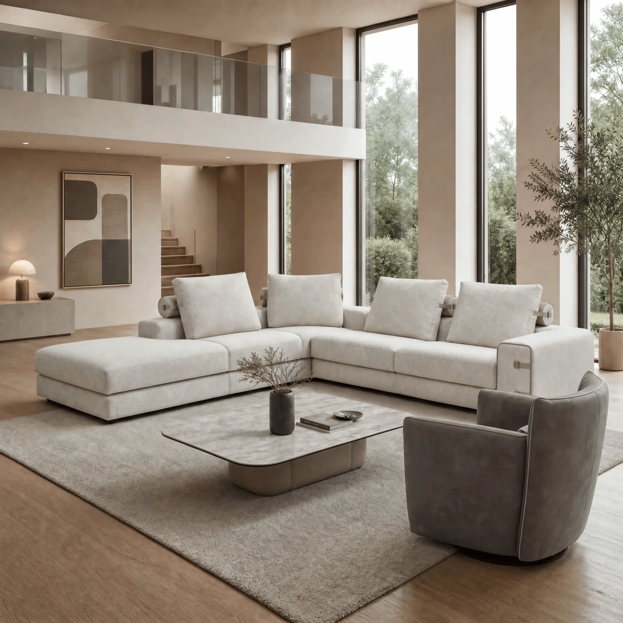 Tulip Swivel Chair - Taupe Leather