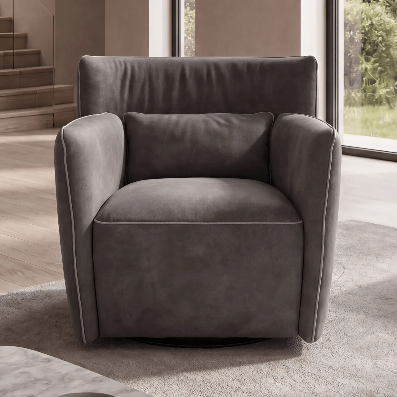 Tulip Swivel Chair - Taupe Leather