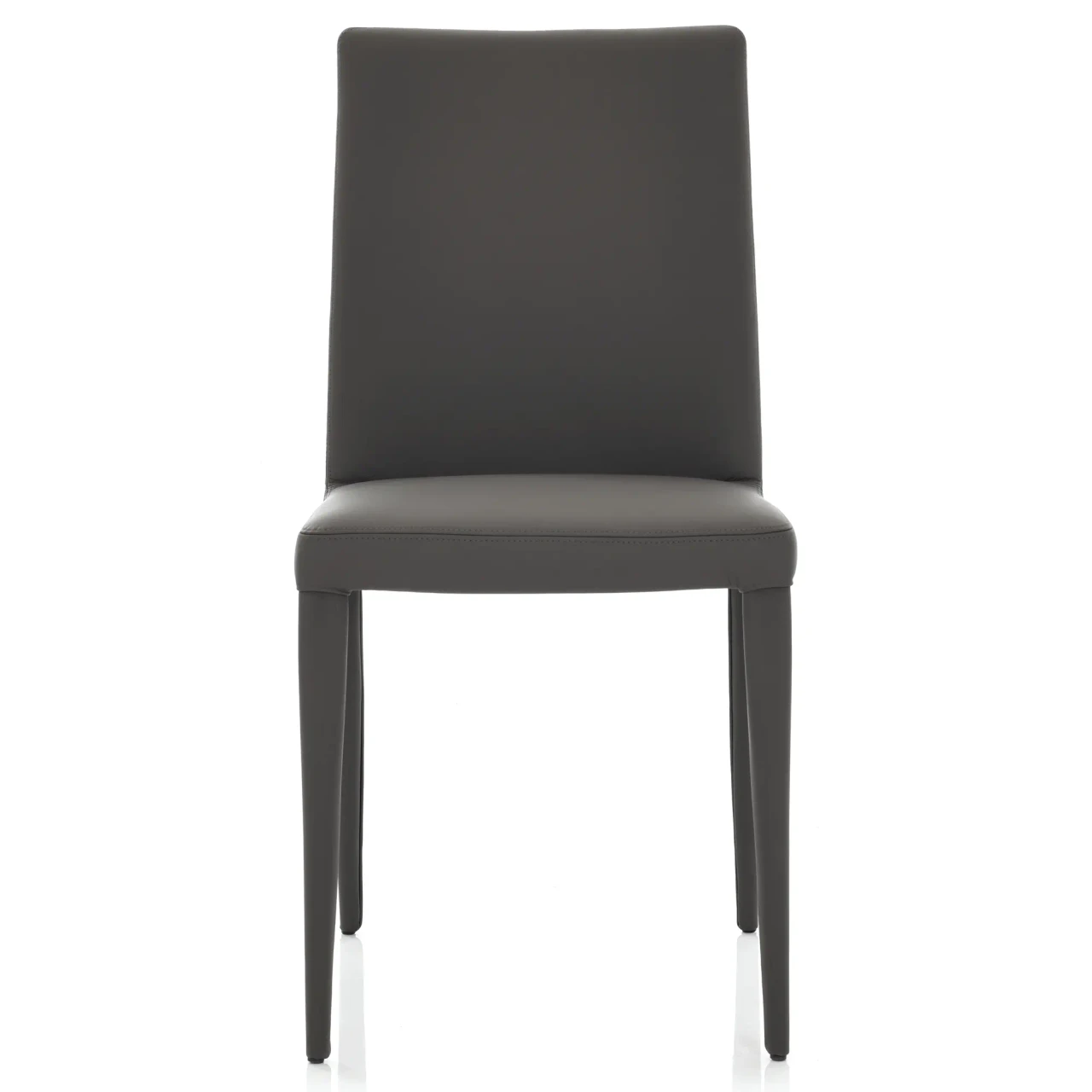 GREY LEATHER - Frag Bella H Side Chair, modern style, dark grey leather, straight back and legs, front view
