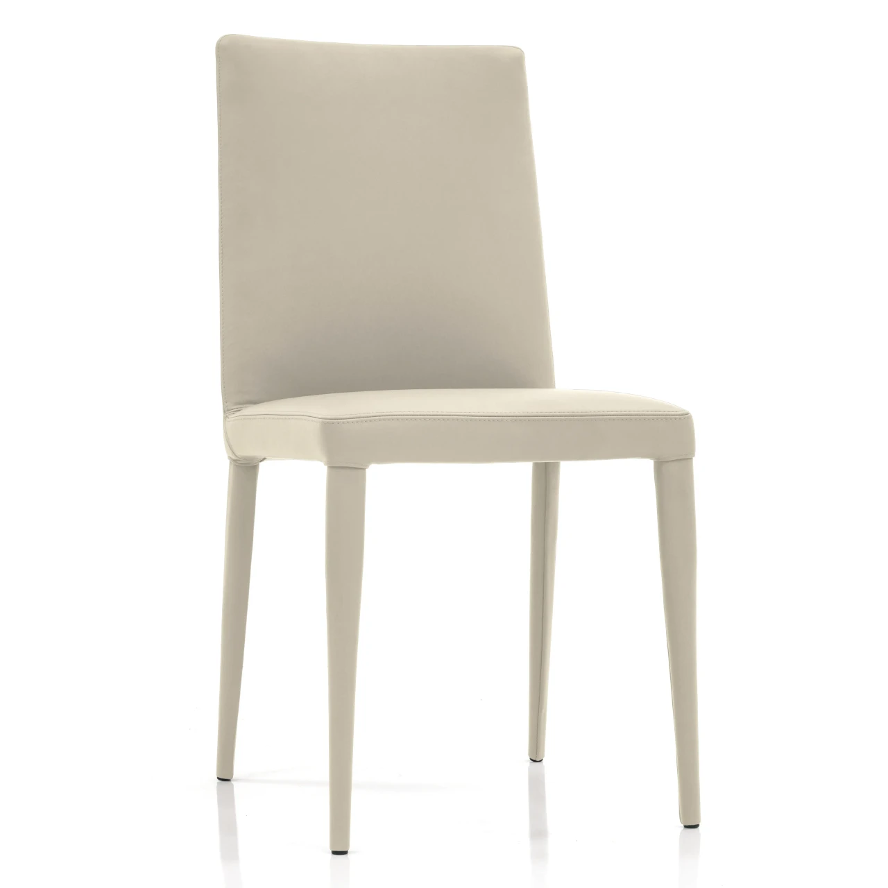 ECRU LEATHER - Frag Bella H Side Chair in ecru leather, modern style with tapered legs, three-quarter front view.