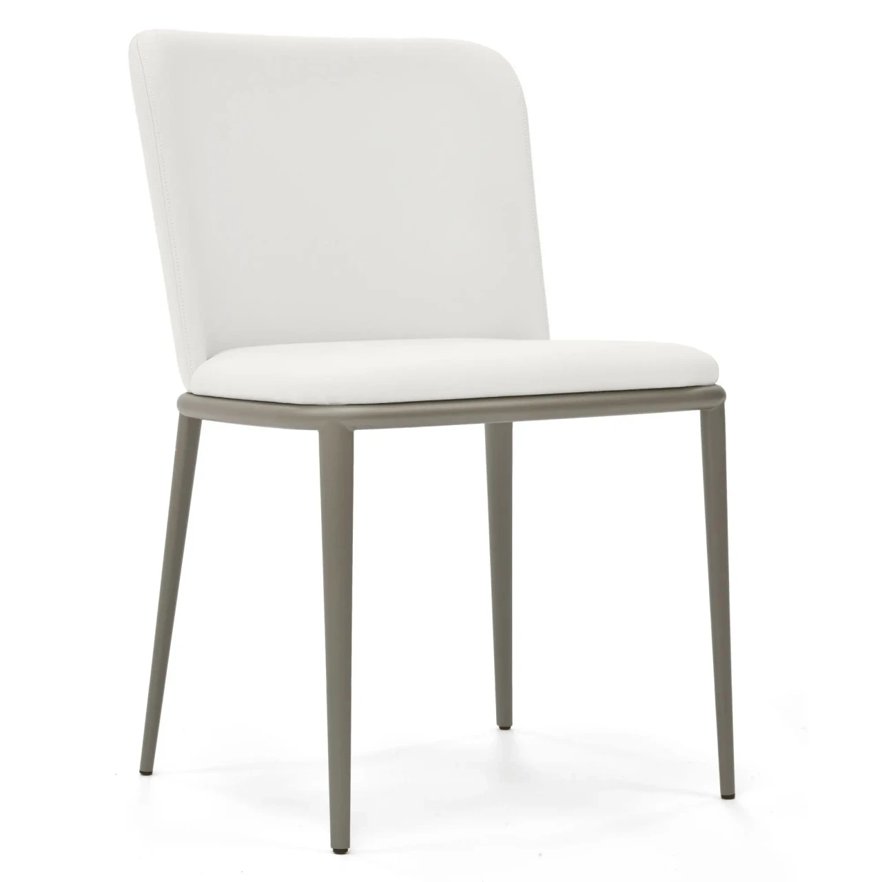 BIANCO - Cattelan Magda Ml Side Chair in Bianco Soft Leather with Titanium Embossed Steel Frame, 3/4 front view