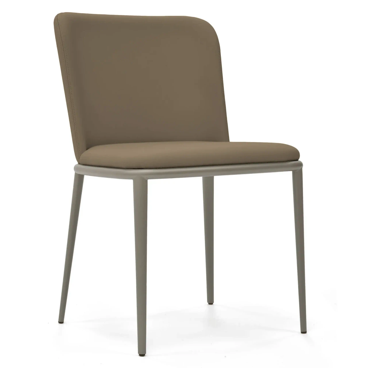 FANGO - Cattelan Magda Ml Side Chair in Fango Soft Leather with Titanium Embossed Steel Frame, 3/4 front view