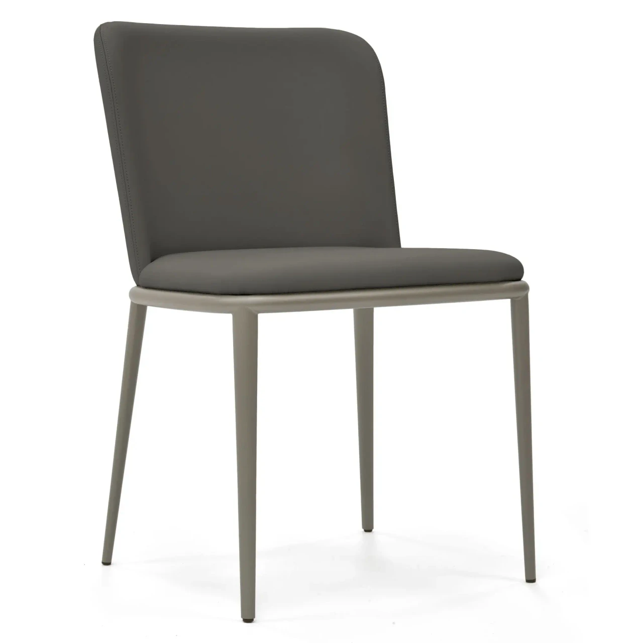 SMOKE - Cattelan Magda Ml Side Chair in Smoke Soft Leather with Titanium Embossed Steel Frame, three-quarter front view