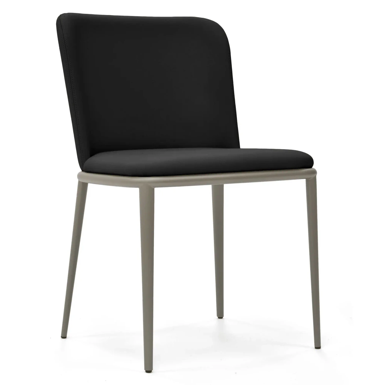 NERO - Cattelan Magda Ml Side Chair in Nero Soft Leather with Titanium Embossed Steel Frame, 3/4 view angle