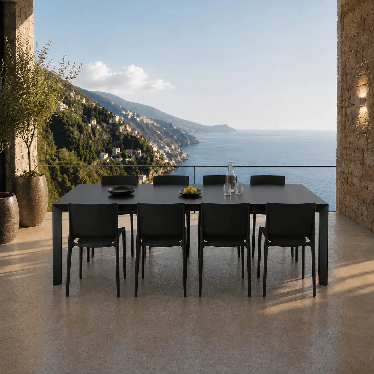 BLACK - Africa Arm Chair Shown in an Outdoor Dining Setting