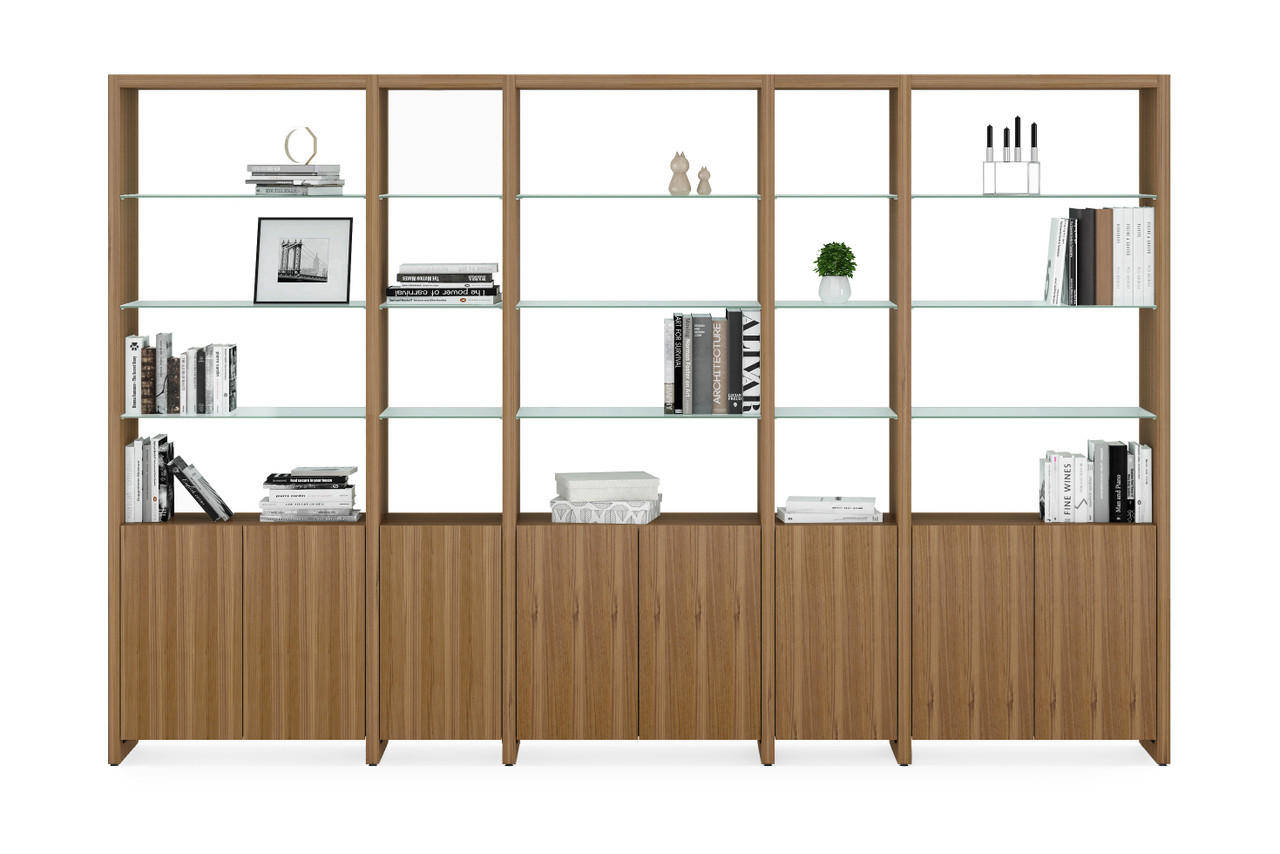 NATURAL WALNUT - Linea 5 Shelf System Shown Staged