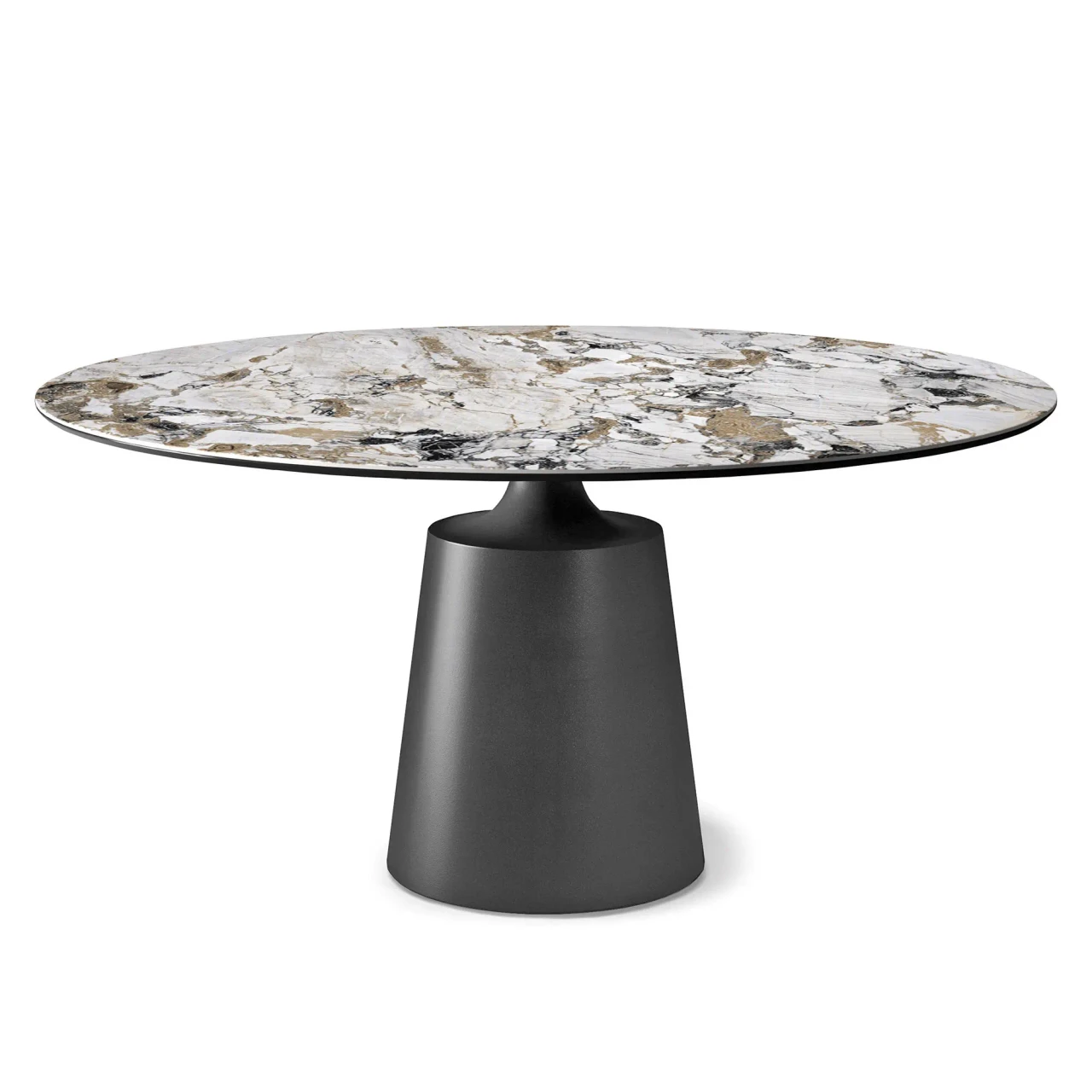 MAKALU || GRAPHITE EMBOSSED STEEL - Cattelan Yoda Keramik Dining Table, 55 In, Makalu Ceramic Top, Graphite Embossed Steel Base, front view.