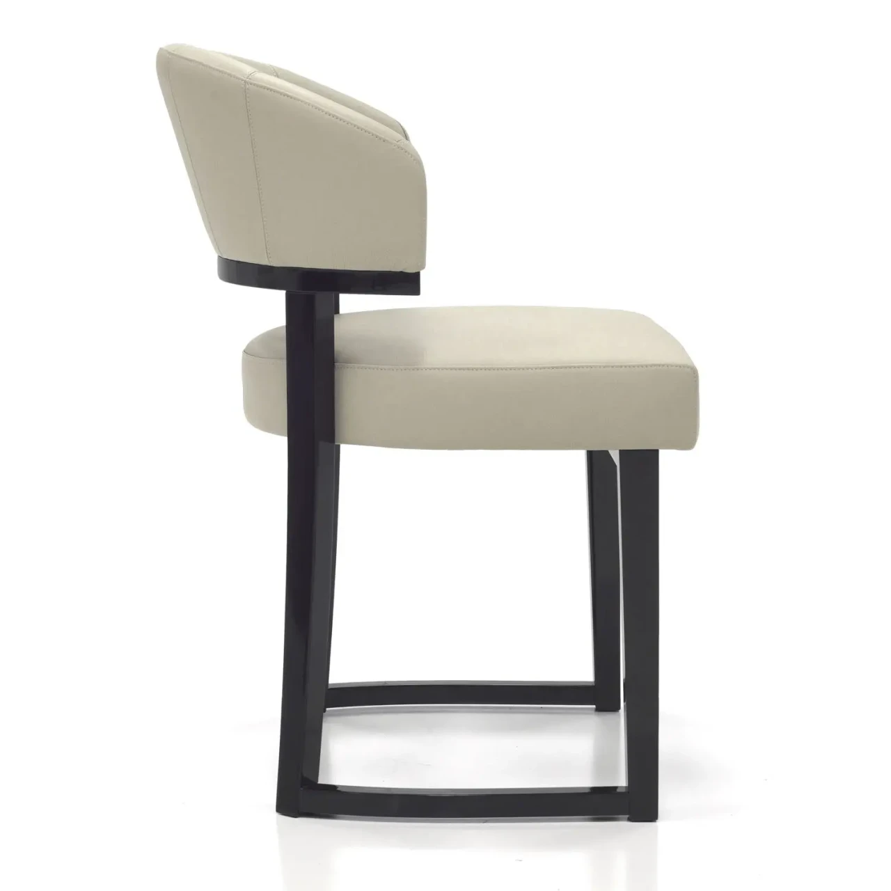 Malerba My Story Side Chair in Beige Leather C60 / A with Black Cedar High Gloss frame, side view.