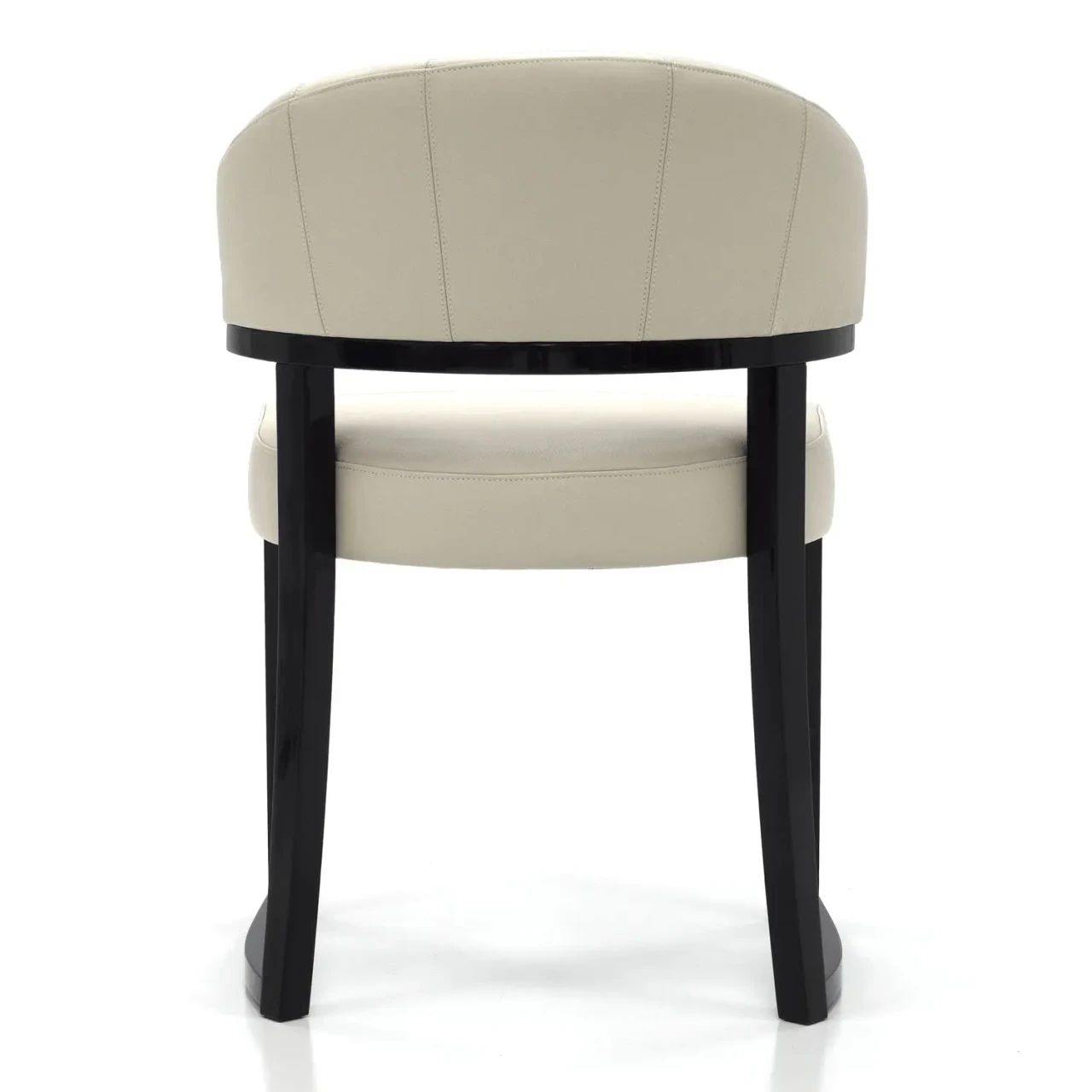 Malerba My Story Side Chair in beige leather and black cedar high gloss, rear view, modern style with curved backrest