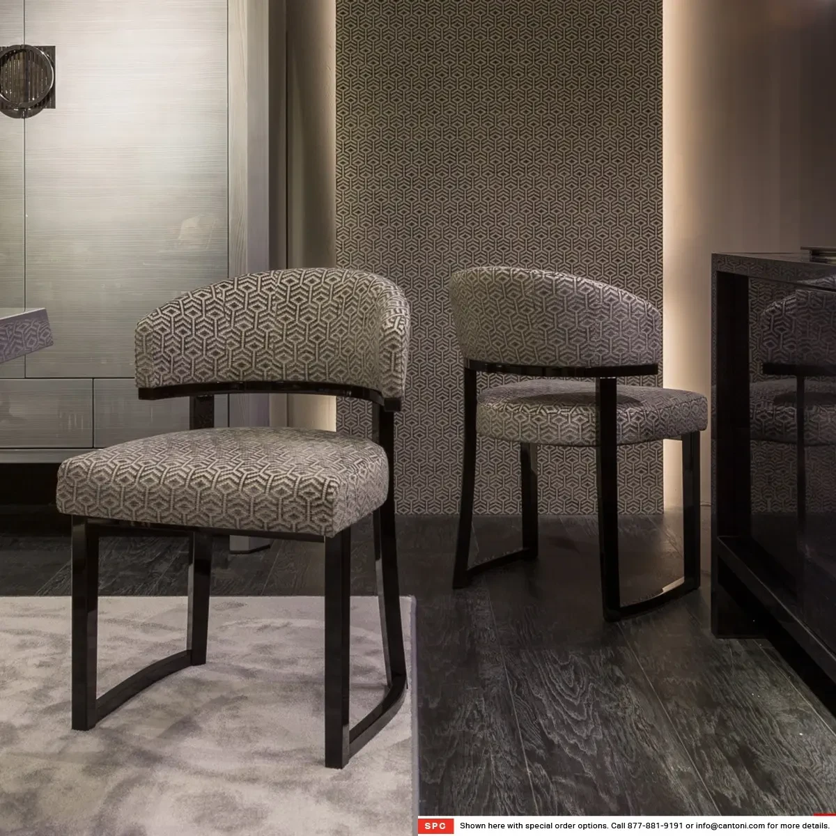 Malerba My Story Side Chair in Taupe with Black Cedar High Gloss frame, modern style, dining room, three-quarter view.
