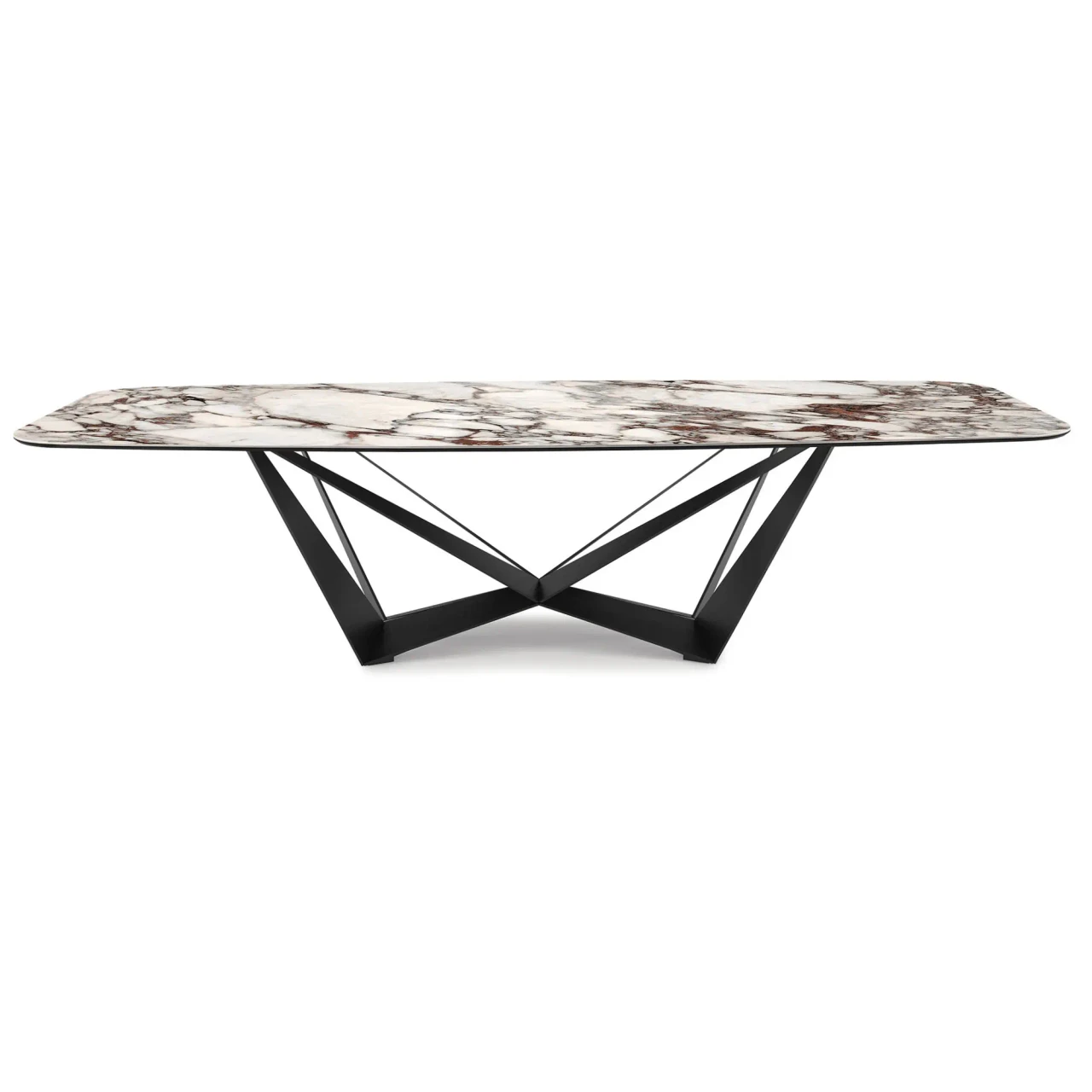 BRECCIA || GRAPHITE EMBOSSED STEEL - Cattelan Skorpio Keramik Dining Table, 94.5 In, Breccia Ceramic Top, Graphite Embossed Steel Base, front view