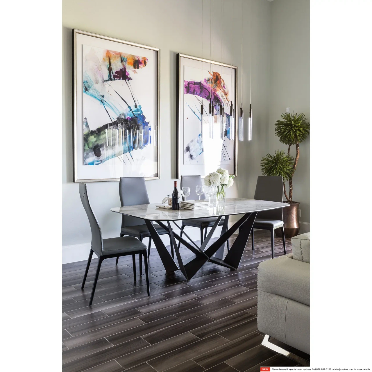 ALABASTRO || TITANIUM EMBOSSED STEEL - Cattelan Skorpio Keramik Dining Table, Alabastro Ceramic Top, Titanium Embossed Steel Base, modern dining room, 3/4 angle