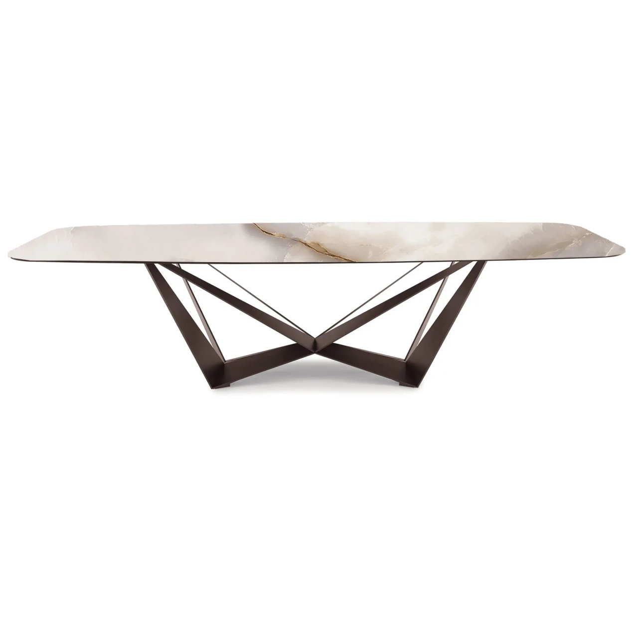 ALABASTRO || BRONZE EMBOSSED STEEL - Cattelan Skorpio Keramik Dining Table, 94.5 In, Alabastro Ceramic Top, Bronze Embossed Steel Base, front view