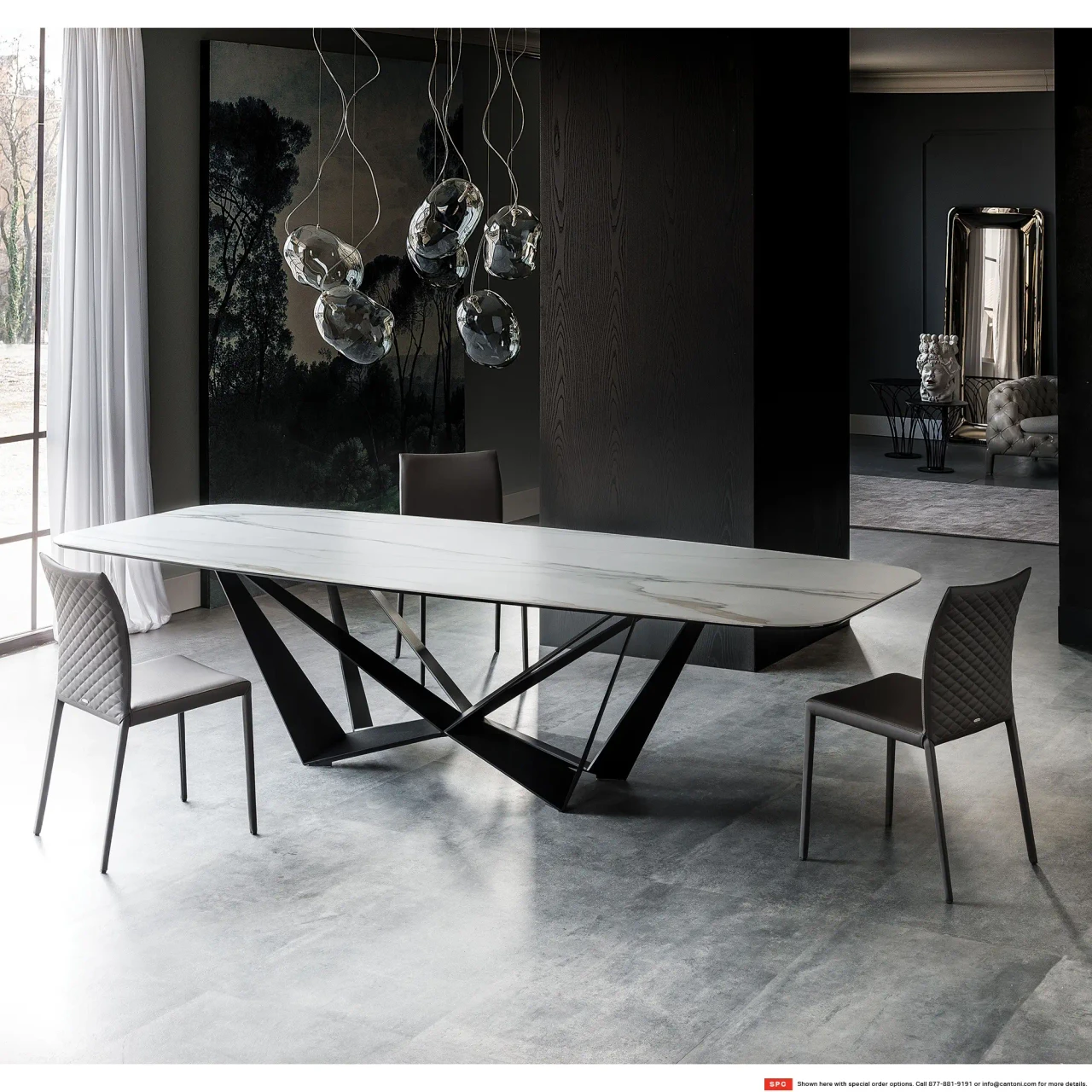 ALABASTRO || BRONZE EMBOSSED STEEL - Cattelan Skorpio Keramik Dining Table, Alabastro Ceramic Top, Bronze Embossed Steel Base, modern dining room, angled view