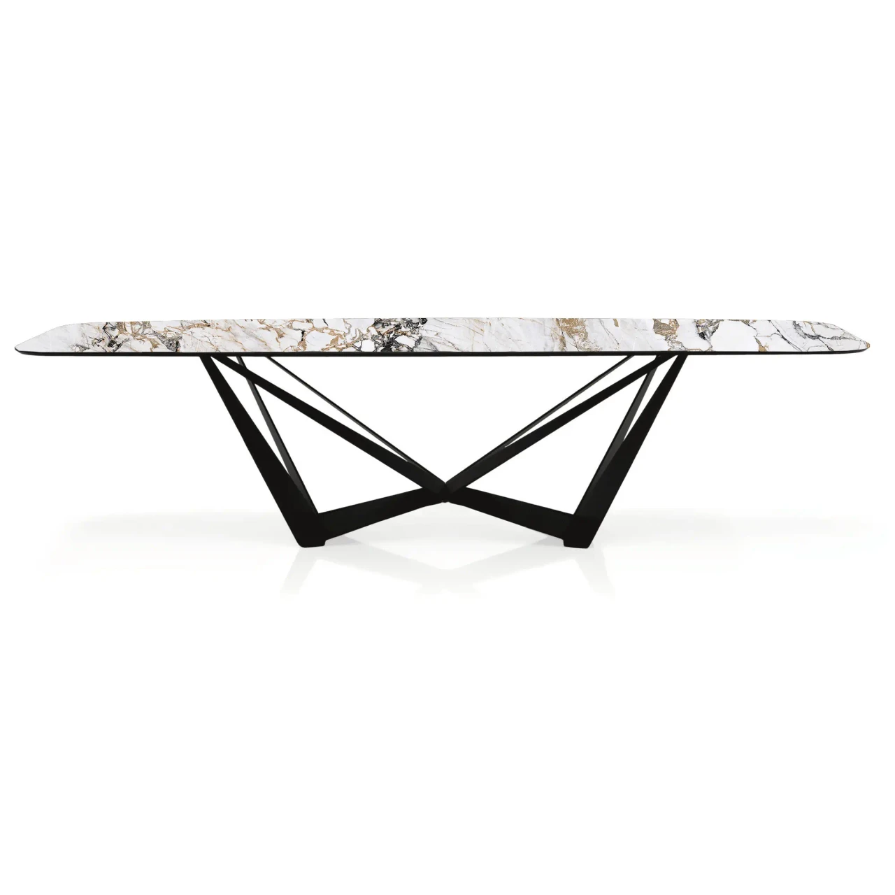 MAKALU || BLACK EMBOSSED STEEL - Cattelan Skorpio Keramik Dining Table, 94.5 In, Makalu Ceramic Top, Black Embossed Steel Base, front view