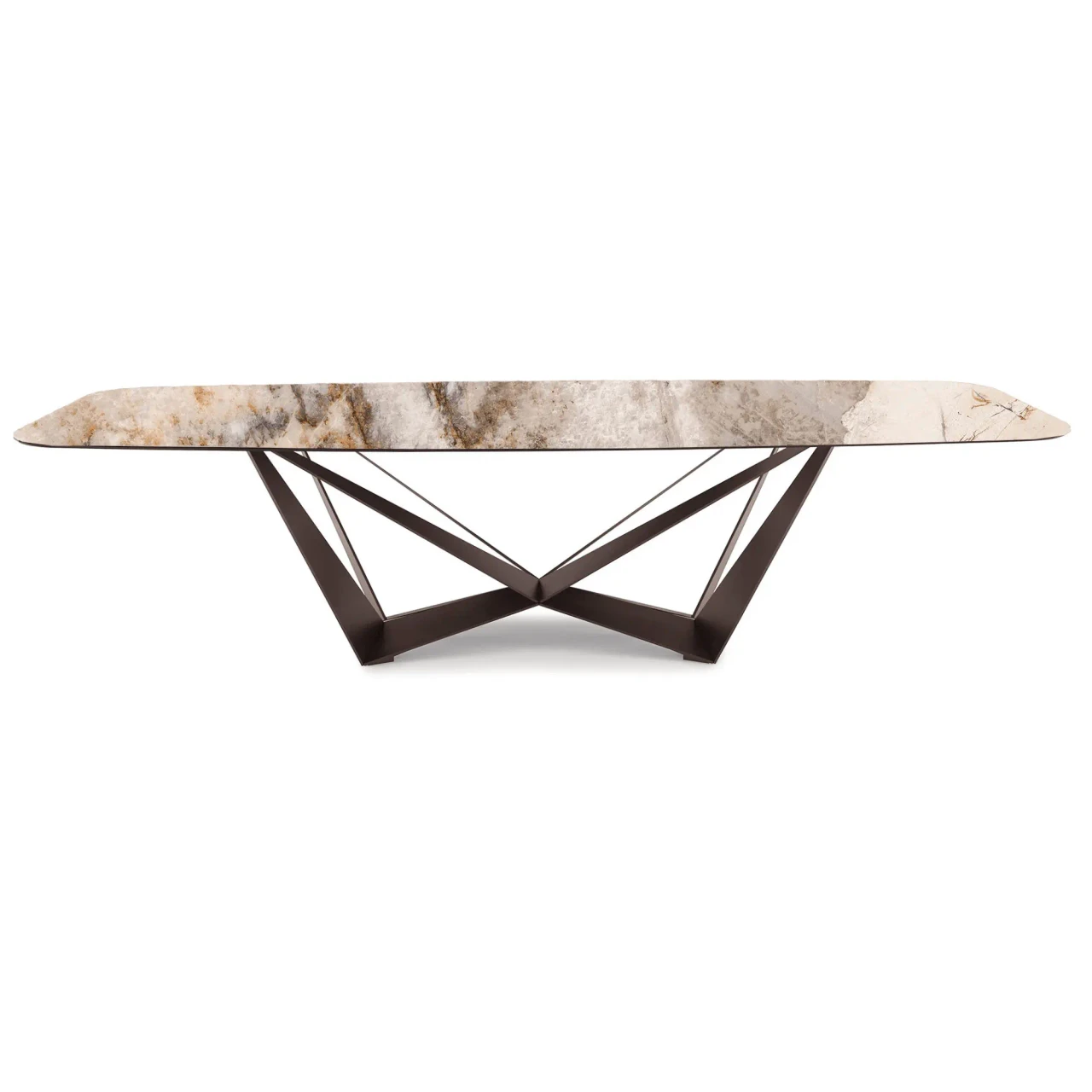CORCOVADO || BRONZE EMBOSSED STEEL - Cattelan Skorpio Keramik Dining Table, 94.5 In, Corcovado Ceramic Top, Bronze Embossed Steel Base, front view
