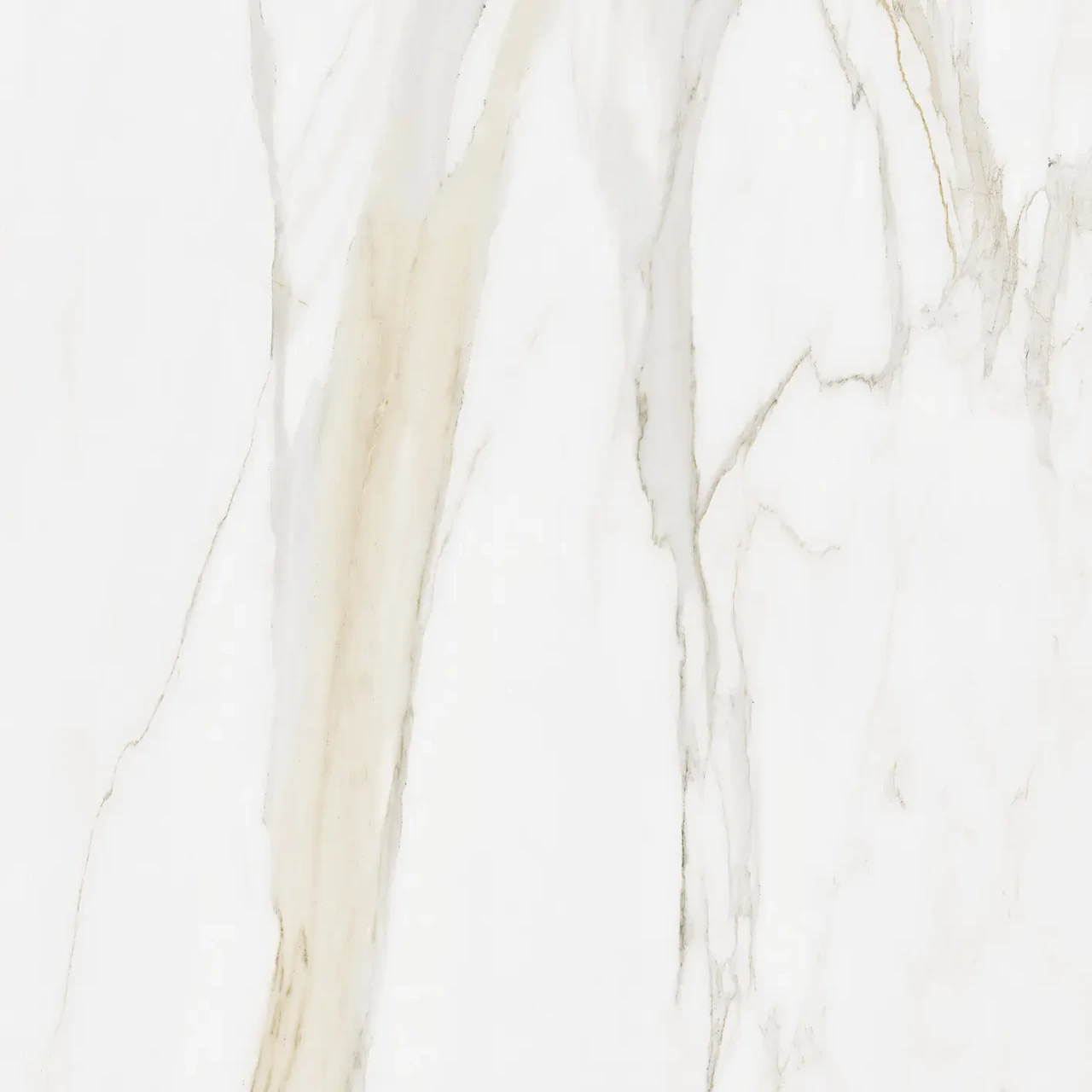 GLOSSY GOLDEN CALACATTA || BLACK EMBOSSED STEEL || Closeup - Cattelan Skorpio Keramik Dining Table, Glossy Gold Calacatta Ceramic top, close-up overhead view of marble-style veining.