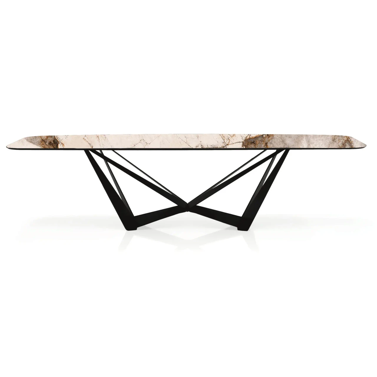 CORCOVADO || BLACK EMBOSSED STEEL - Cattelan Skorpio Keramik Dining Table, 94.5 In, Corcovado Ceramic Top, Black Embossed Steel Base, front view.