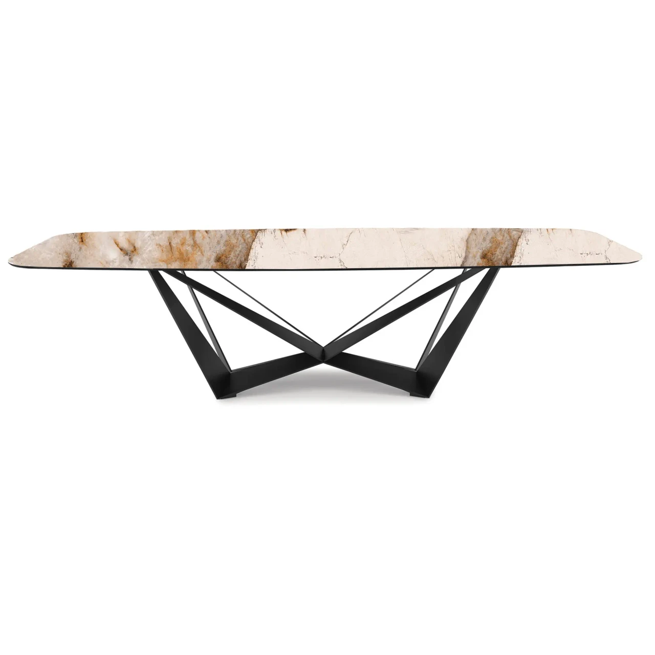 CORCOVADO || GRAPHITE EMBOSSED STEEL - Cattelan Skorpio Keramik Dining Table, 94.5 In, Corcovado Ceramic Top, Graphite Embossed Steel Base, front view.