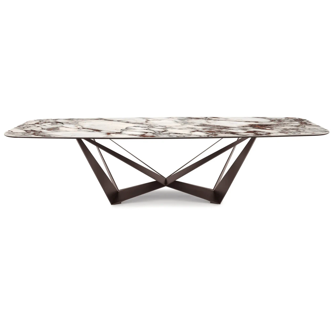 BRECCIA || BRONZE EMBOSSED STEEL - Cattelan Skorpio Keramik Dining Table, 94.5 In, Breccia Ceramic Top, Bronze Embossed Steel Base, front view