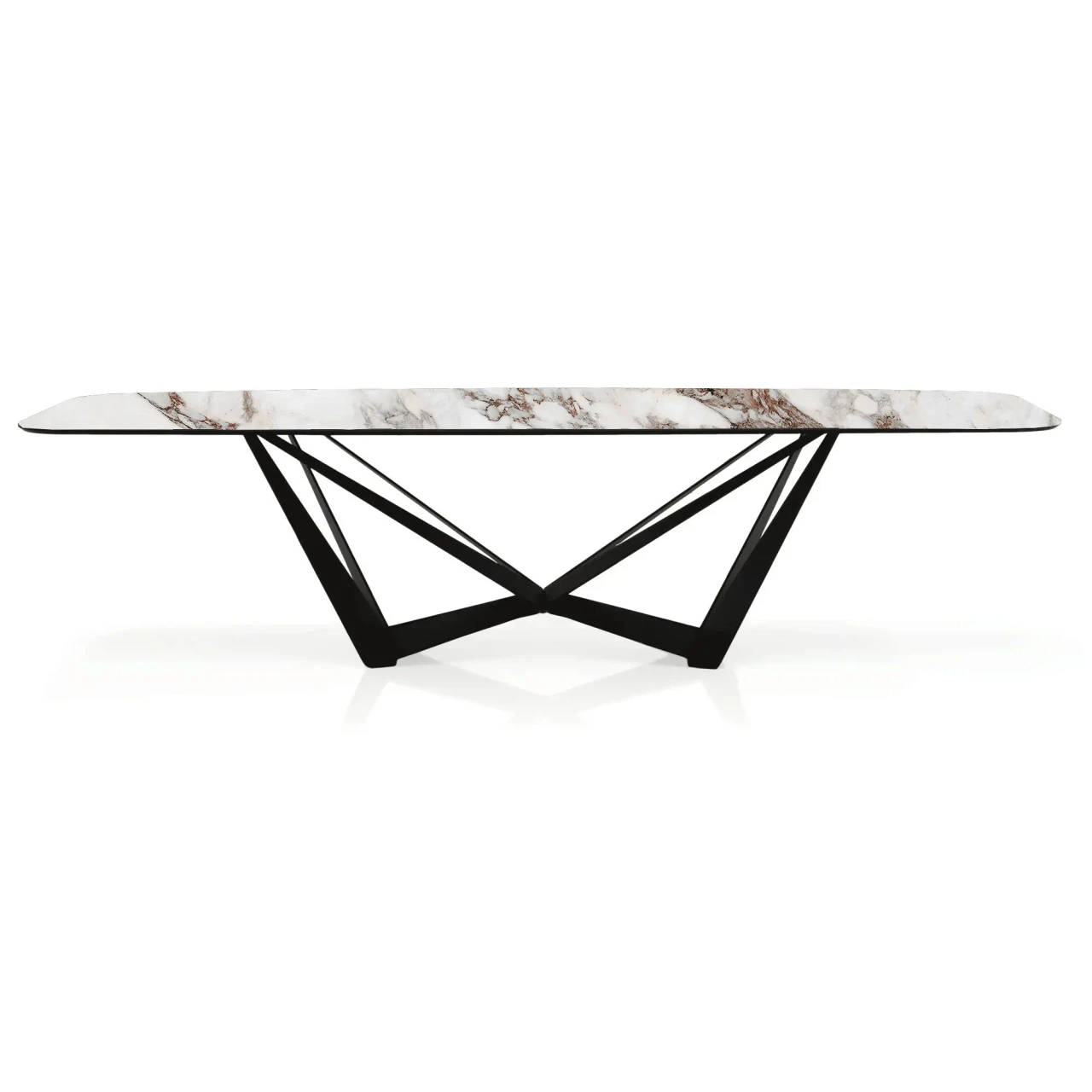 BRECCIA || BLACK EMBOSSED STEEL - Cattelan Skorpio Keramik Dining Table, 94.5 In, Breccia Ceramic Top, Black Embossed Steel Base, front view