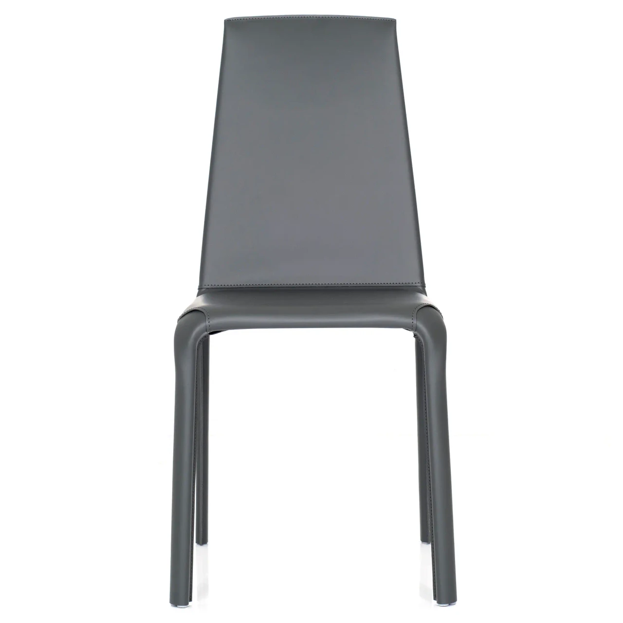 Bontempi Casa Alice Side Chair in anthracite grey leather with anthracite stitch, back view.