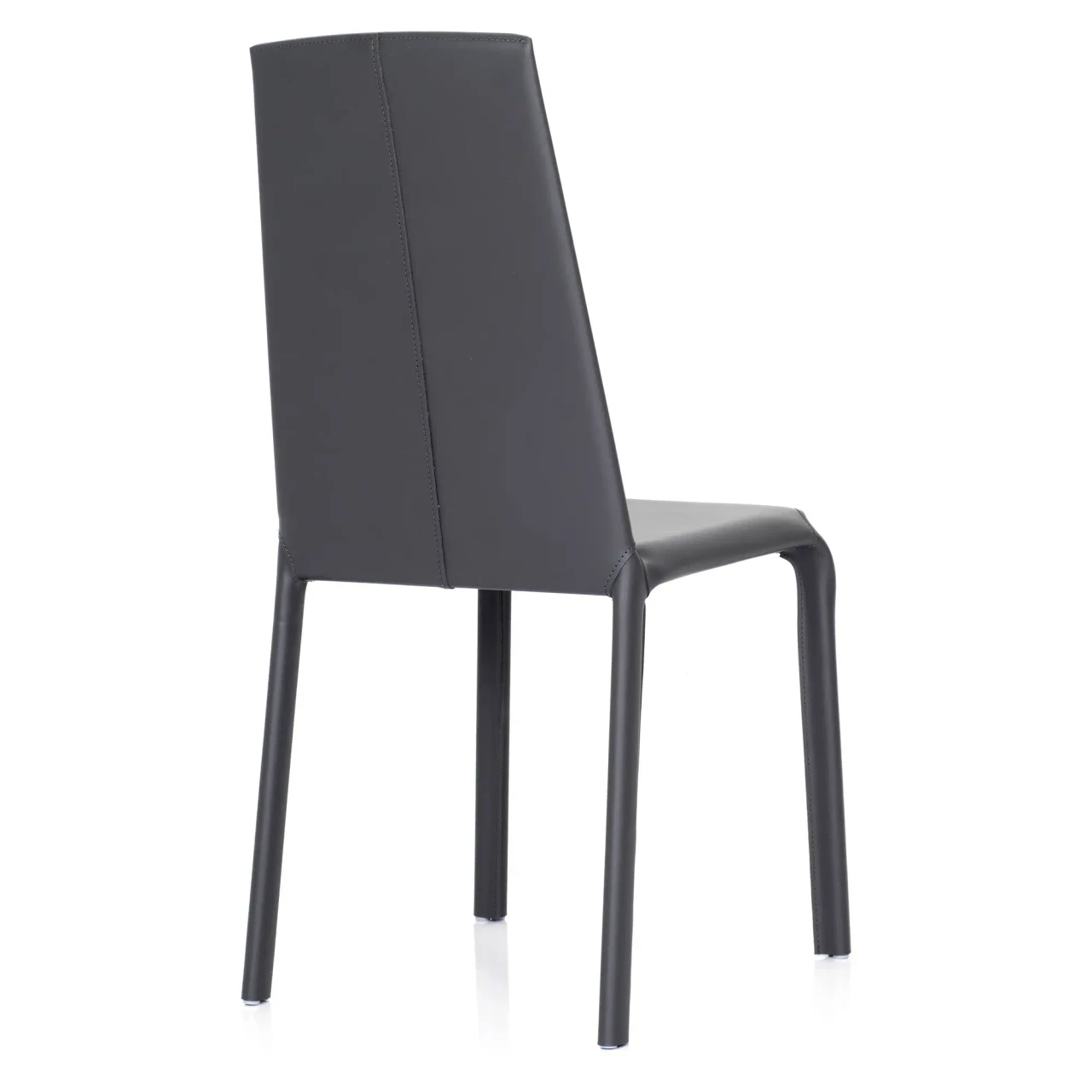 Bontempi Casa Alice Side Chair in anthracite grey leather with anthracite stitch, side view.