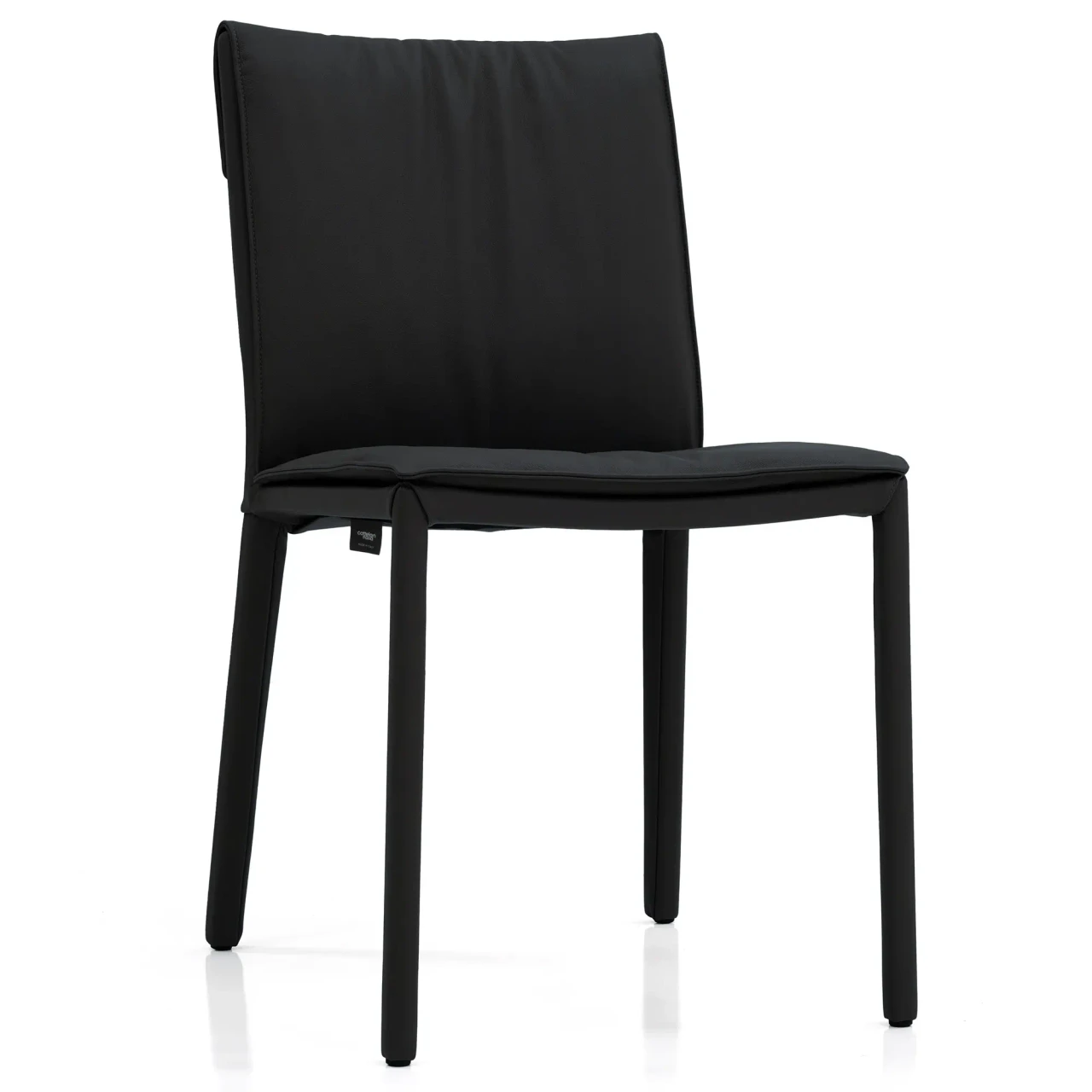 NERO - Cattelan Isabel Side Chair in Nero Soft Leather, modern style, black leather upholstery, three-quarter front view.