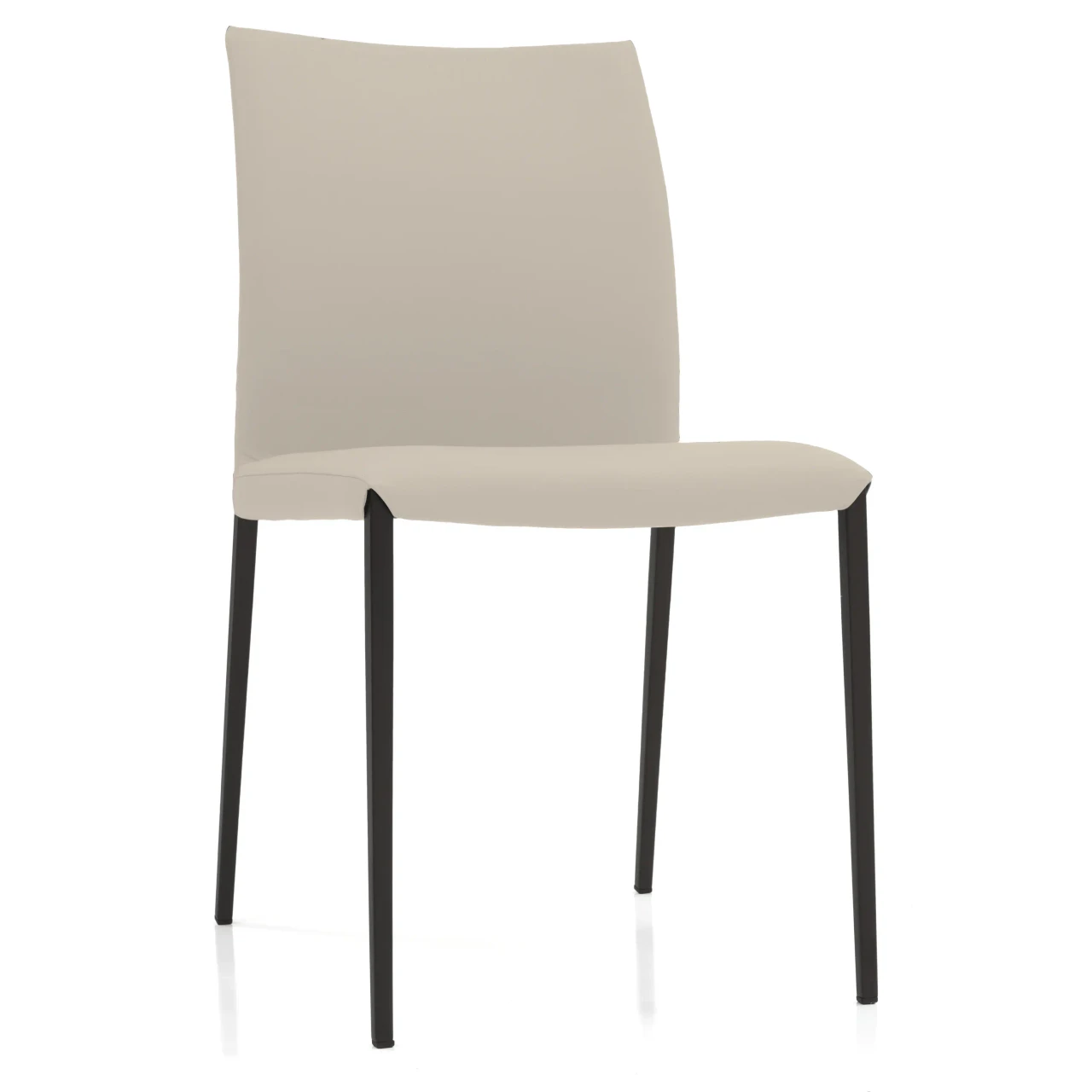 LINO - Modern dining chair with beige faux leather upholstery and black metal legs, shown from a three-quarter front angle.