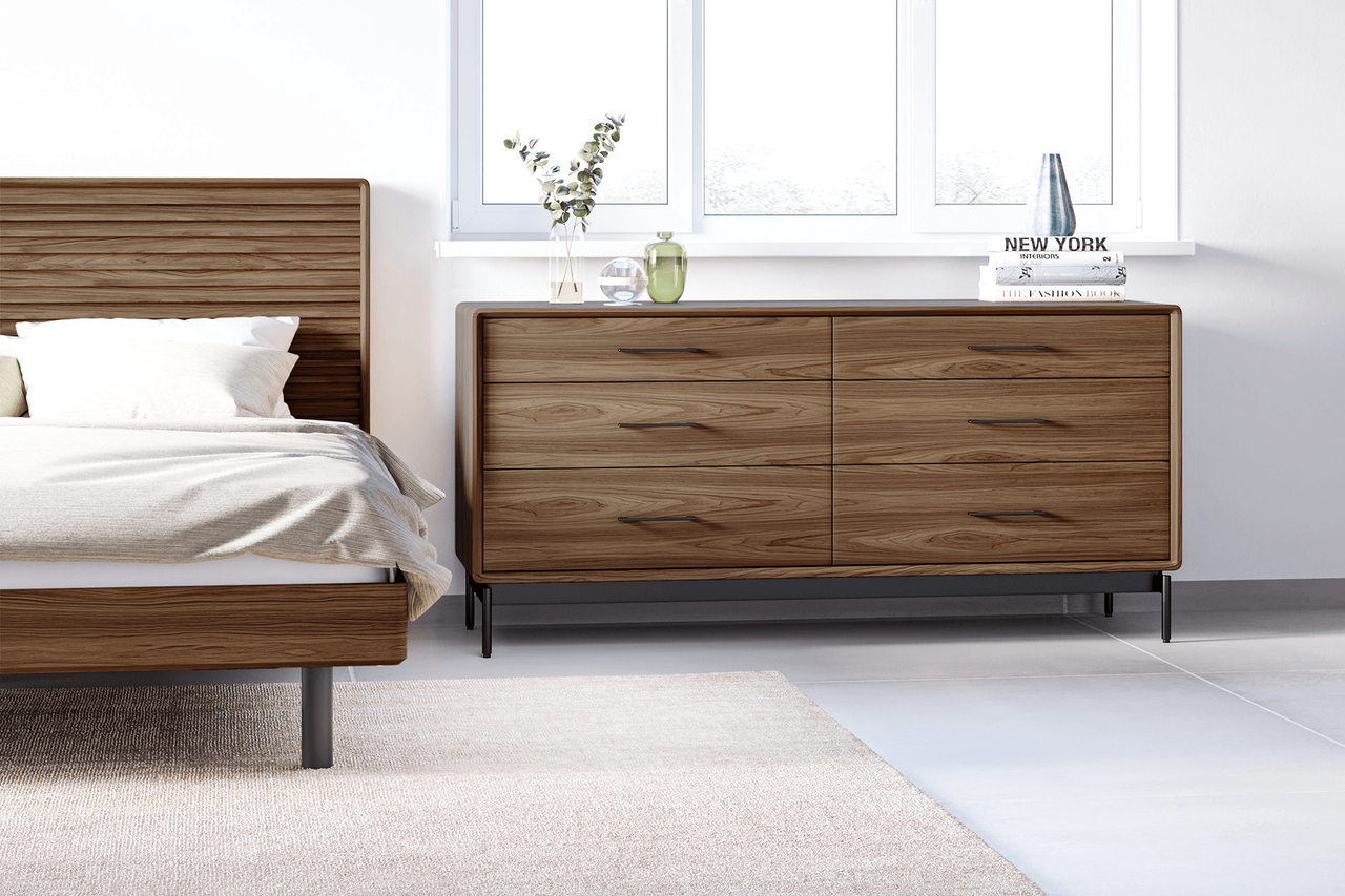 NATURAL WALNUT - Linq Dresser Shown in a Bedroom Setting