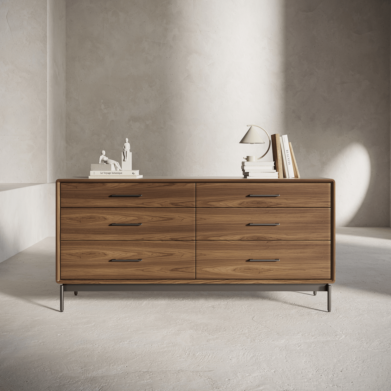 NATURAL WALNUT - Linq Dresser Shown in a Bedroom Setting