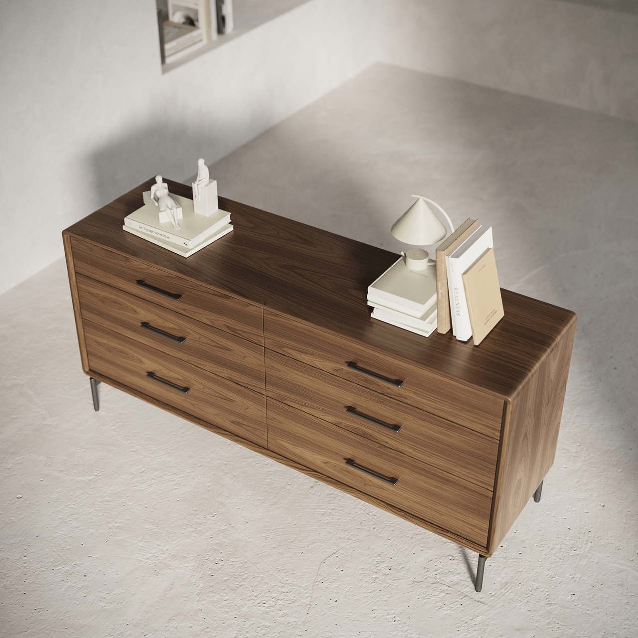 NATURAL WALNUT - Linq Dresser Shown in a Bedroom Setting