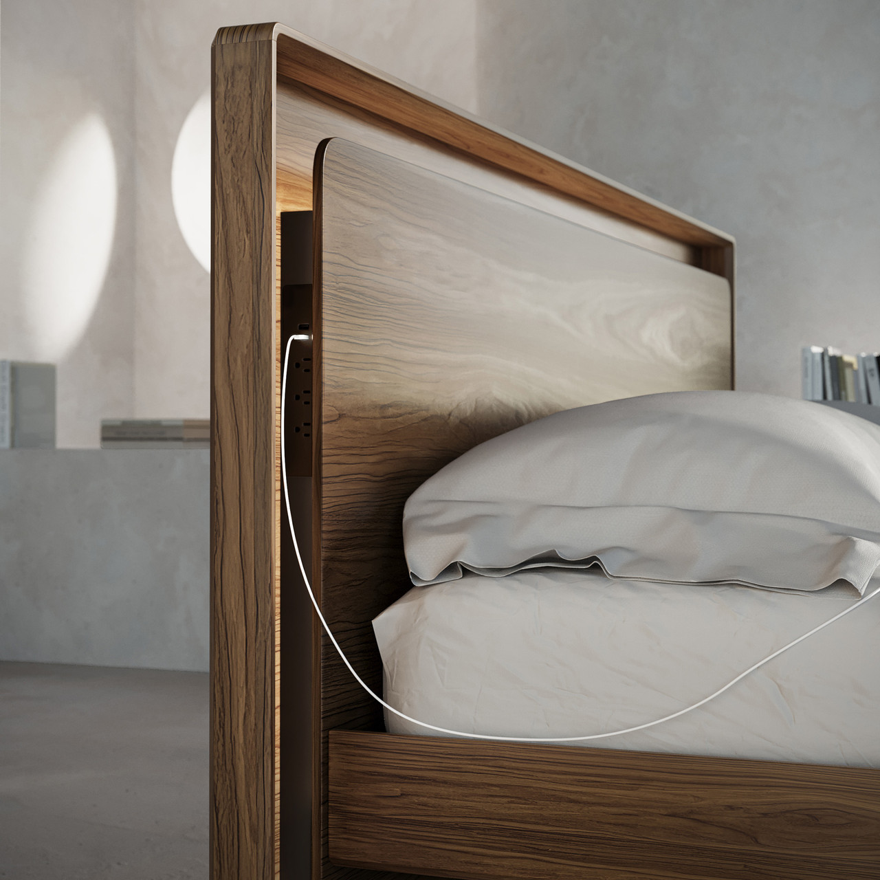 NATURAL WALNUT - Up Linq Bed Shown in a Bedroom Setting