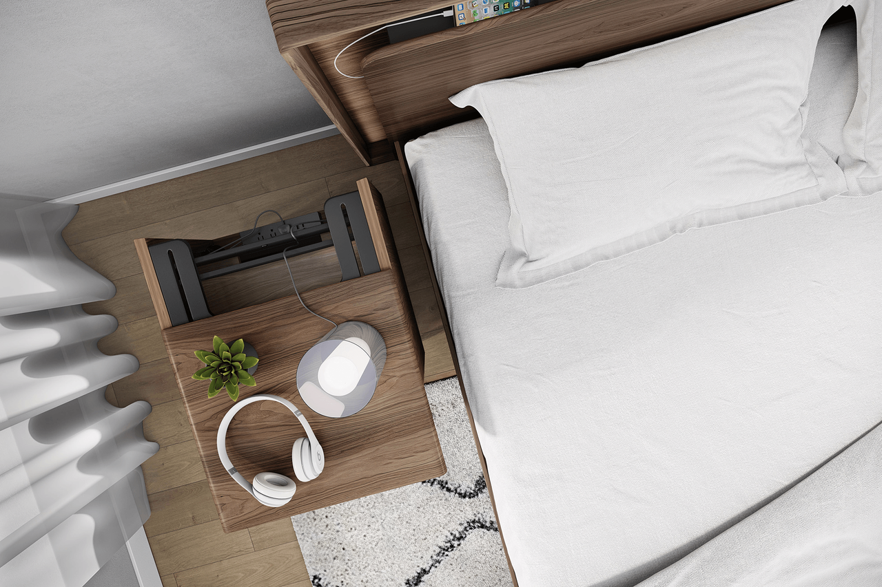 NATURAL WALNUT - Linq Nightstand Shown in a Bedroom Setting